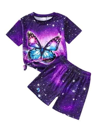 Image of 9-16Y Tween Girl Clothes 2 Piece Short Sleeve Heart Print Top and Shorts Teen Girl Summer Outfits Short Set