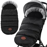 Kinderwagen-Fußsack, verdickter, mit Fleece gefütterter, warmer Winterbezug mit Fellkragen und Reißverschluss, wasserdichte Wimpeltasche, 88, 9 x 35, 6 cm