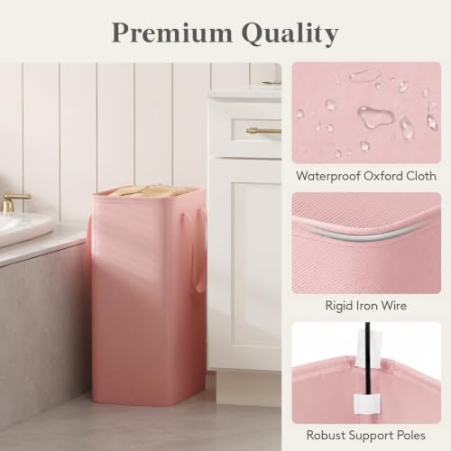 Image of Lifewit Slim Collapsible Laundry Basket with Handles, 50L, Pink