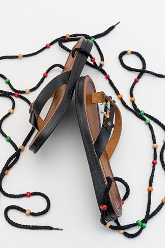 Resim Shoes Fiona Siyah Boncuklu Parmak Arası Bağcıklı Sandalet 