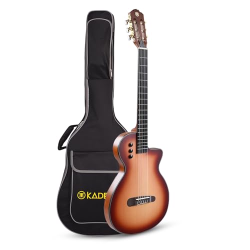 Image of Kadence KCLTB300 39 inch Classical Electro Acoustic Guitar | Slim Body Cutaway Travel Guitar | Spruce Wood | Built-in Pickup + 2 Band EQ | Comes with Bag | Includes Learning Course | Light Brown