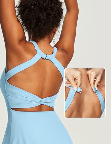 Image of Heathyoga Tennis Dress with Built in Shorts and Bra Athletic Dress for Women Summer Cut Out Twisted Golf Workout Dress