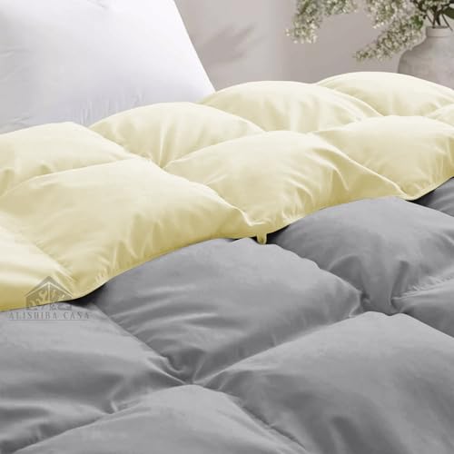 Image of Super Comfort Reversible 500 GSM Comforter Double Bed Size (90 inchX100 inch) - Heavy Winter Comforter 500 GSM Microfiber Fill - Duvet /Blanket Double Bed - Ivory /Silver Grey Color