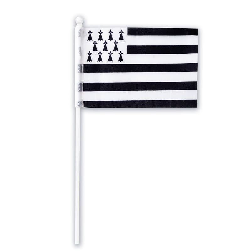 Mini drapeau breton tissu 10x15cm avec manche plastique Bretagne