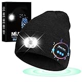 Bluetooth Beanie Hat with Light,Christmas Birthday Gift for men Waterproof with Mounting Accessories, Bluetooth LED Rechargeable Waterproof for Adults Outdoor Camping Hiking Running (Black)