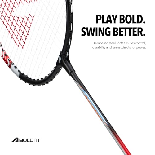 Image of Boldfit Badminton Rackets Aluminium Badminton Racket with Full Cover Bag Standard Shuttle Bat Match Shuttle Bats Lightweight Badminton Shuttle Bat Aeroflex - Red