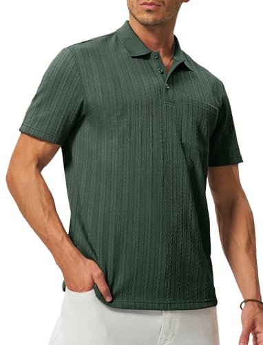 Image of TBMPOY Mens Casual Knit Polo with Pocket Textured Shirts Short Sleeve Classic Summer Vacation