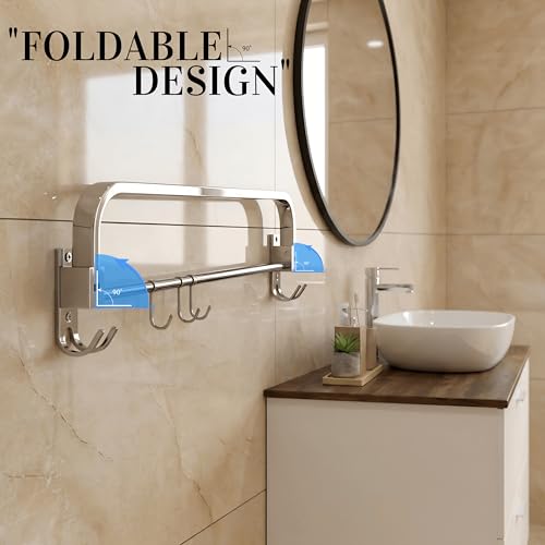 Image of GLOXY Premium Towel Hanger for Bathroom Combo Pack of 3 - Chrome Finish 24 Inch Stainless Steel Towel Holder in Bathroom - Wall Mount Towel Rod for Bathroom with Hooks to Keep Towels Well Organised