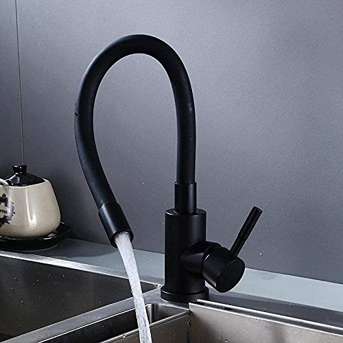 Robinet de cuisine noir mat extractible mitigeur évier inox flexible - 4