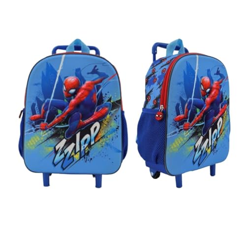 mybagstory Spindelmannen – 3D barnrullväska 36 x 25 x 14 cm – barnvagn med teleskophandtag och hjul – skolväska med ett fack – för pojkar