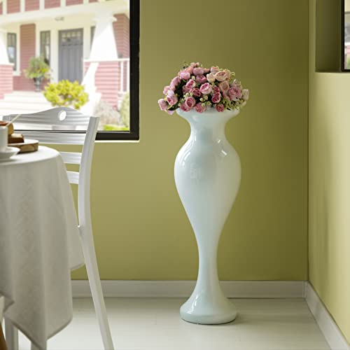 Decorative Large White Trumpet Design Modern Flower Floor Vase, For Living Room, Entryway Or Dining Room, 32 Inch #TOP1