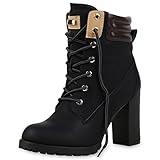  SCARPE VITA Gefütterte Damen Worker Boots Holzoptikabsatz Stiefeletten 160663 Schwarz Gefüttert 37