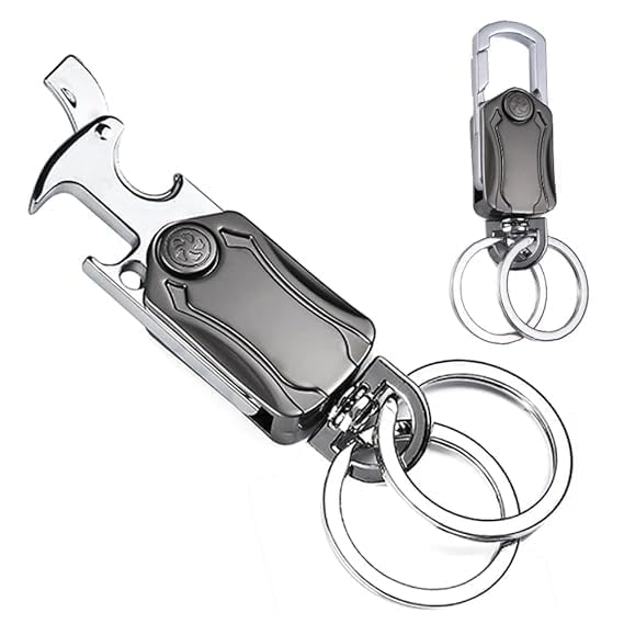 TRUENIX Multifunction Keychain 5 IN 1 Heavy Duty Dual Ring Metal Keychain with Cutter, Bottle Opener, Mobile Phone Holder, 360° Rotate Spinner - Outdoor Carabiner Portable Car Key Chain