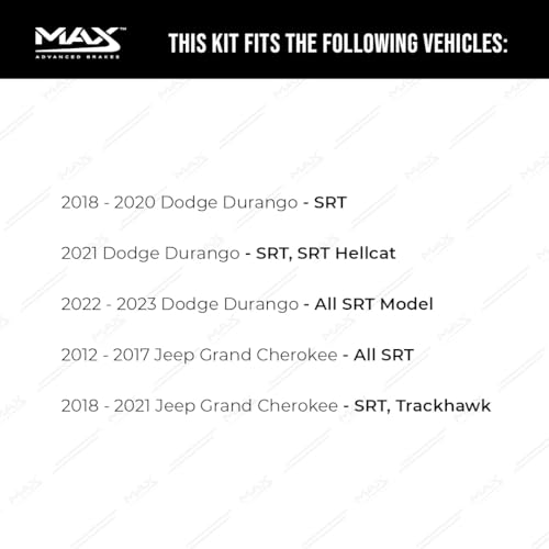 Image of Max Advanced Brakes Rear Brake Kit Compatible With 2012-2021 Jeep Grand Cherokee SRT Compatible With Dodge Durango Replacement Geomet Coated OE Disc Brake Rotors and Ceramic Brake Pads