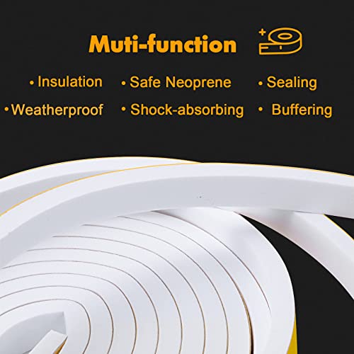 Kapoosy Foam Weather Stripping 1/2 Inch W X 1/16 Inch T, Insulation Tape For Door Window Single Sided Adhesive, Total Length 32 Feet (32Ft X 1 Roll) #TOP4
