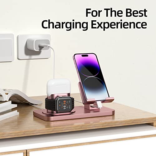 180°Rotation Phone Charger Stand Holder，3In1 Charger Dock, Charging Stand For Iphone/Apple Watch/Airpods/Ipad And Most Smartphones (Rose Gold) #TOP7