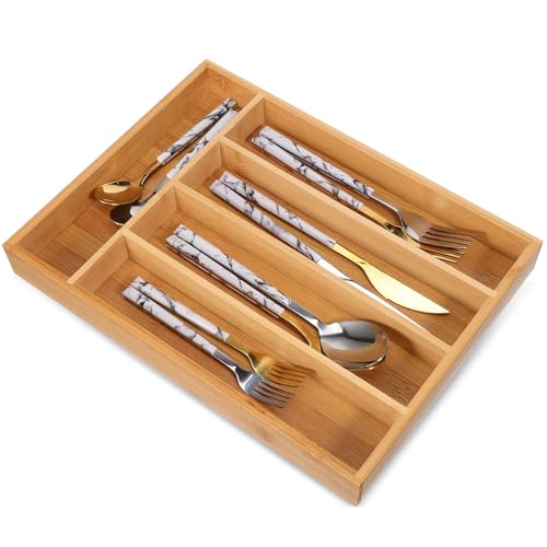 ARTSEWPLY Organizador de Cajones de Cocina Natural con Compartimentos Bandeja para Cubiertos Resistente y Elegante para Tenedores y