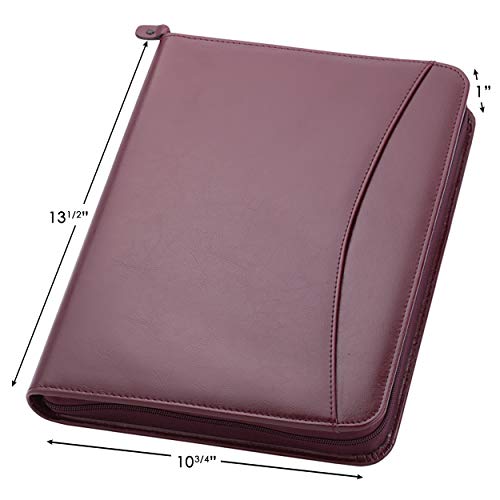 Travigo 3-Ring Zipper Portfolio | Simulated Leather | Exterior Pocket | Pen Loop | 1.25" 3-Ring Binder | Guesseted File Pocket | Clear Id Slot | 8-1-2" Writing Pad (Burgundy) #TOP1