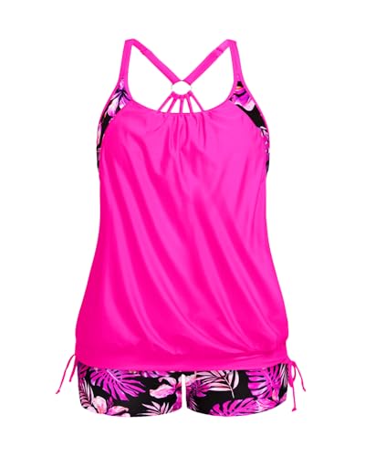 Image of Holipick Plus Size Tankini Swimsuits for Women Two Piece Tummy Control Bathing Suit Blouson Tankini Top with Shorts