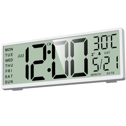 Image of XREXS 14.5 inch Digital Wall Clock Battery Operated with Big Digits LCD Screen Display, Large Display Timer with Temperature Date Week Auto DST, Alarm Clock for Classroom, Livingroom, Office