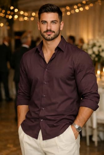 Image of IndoPrimo Men's Cotton Shirt with Stylish Full Sleeves Spread Collared Neck Solid Pattern Western Style Classic Fit and Standard Length | Casual Shirt for Man