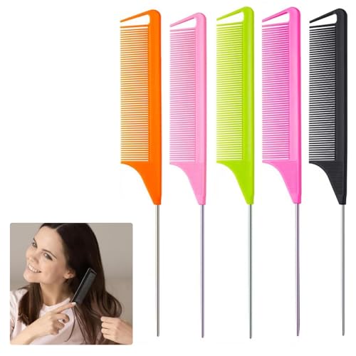 5 PCS Tail Comb Anti-Static Carbon Fiber Hair Comb Fine Tooth Parting Comb for Hair Styling Hairdressing and Hair Cutting - Lightweight and Durable