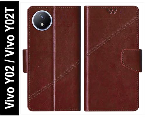Image of SBMS Flip Cover for Vivo Y02 / Vivo Y02T Back Cover Case with Magnatic Closure | Inbuilt Stand | Card & Money Pocket (Coffe)