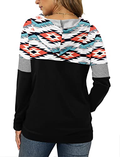 Angerella Long Sleeve Geometric Aztec Print Hoodie For Women Graphic Vintage Pullover Drawstring Hooded Sweatshirt Tops Xl #TOP2