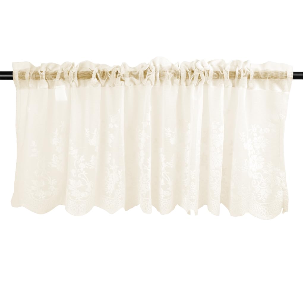 MDSRFGN Ruffle Window Curtain Panel Lace Cafe Kitchen Ruffle Window Drape Valance Semi Transparent Voile Curtains Treatment