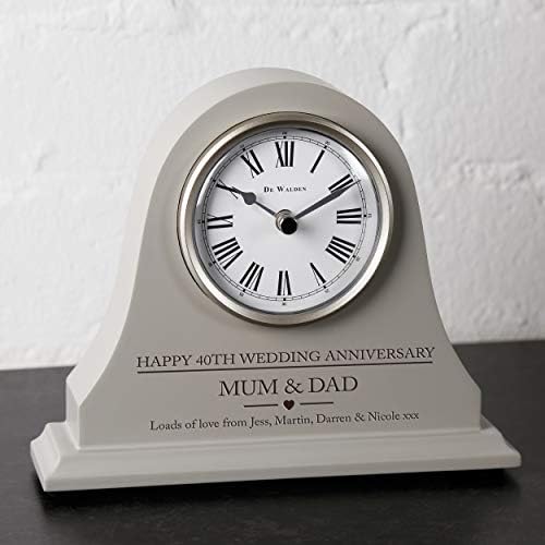De Walden 40th Ruby Wedding anniversary couple gift Engraved Grey Mantel Clock