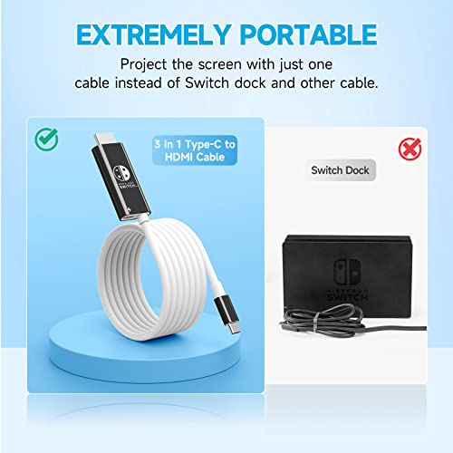 Jingdu Portable Hdmi Adapter Compatible With Nintendo Switch Ns/Oled, Usb C To Hdmi Cable Replaces The Original Switch Dock For Tv Screen Mirroring, Convenient For Travel, 4K Hd, 2M, Black #TOP2