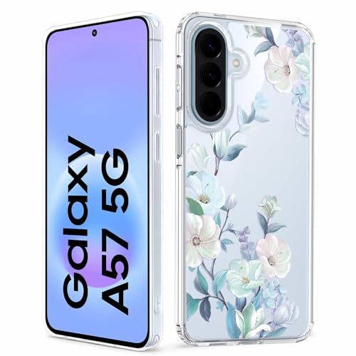 Image of Elzzi Clear Transparent Flower Cover for Samsung A57 / A37 5g Case Shockproof Case Floral Design Full Camera Protection Shockproof PC+TPU Covers for Girls & Women (Blue)