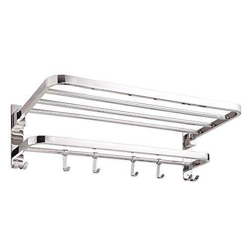 Yescom Wall Mounted Towel Rack Rail Holder Storage Shelf 4 Sliding Hooks SUS 304 Stainless Steel Chrome Bathroom 18/8