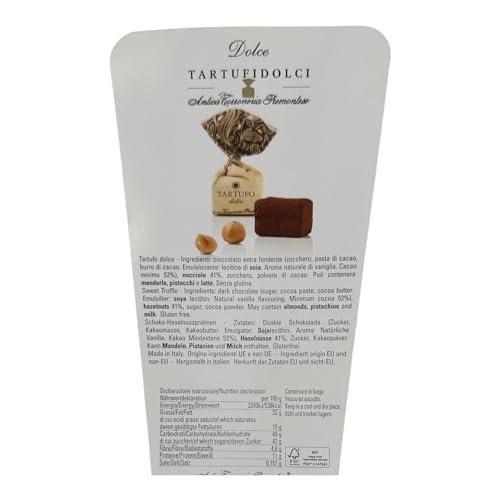Kaukau Kakau Geschenkset 200g Box mit Antica Torroneria Piemontese Tartufo Schokoladentrüffel Tartufi Trüffelpralinen in verschiedenen Verpackungsvarianten: Geschnkbox, Geschenkkorb mini Präsent - Designansicht 6 | Belgische Pralinen
