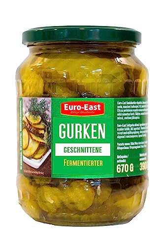 East-Euro fermentierte geschnittene Gurke 6er Pack im Glas x 670g | Hergestellt nach der traditionellen Beizmethode | Milch Saure Gurken 6 x 670 g/390 g