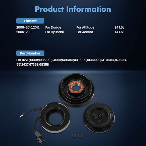 Image of ECCPP AC Compressor Clutch Kit for Hyundai Accent L4 1.6L 2006-2011