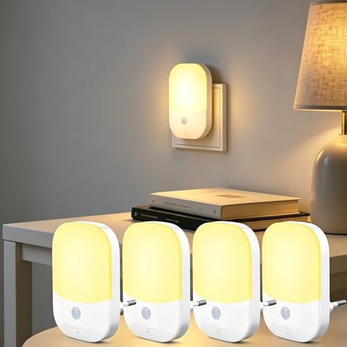 Suright 4er-Pack Nachtlichter für Kinder, intelligenter Lichtsensor, 5 Helligkeitsstufen, 3 Modi, warmweißes Licht | 0,3-W-LED-Nachtlicht für Babyzimmer, Flur, Küche