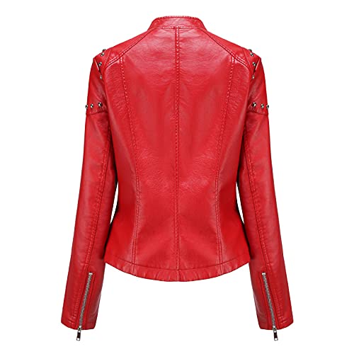 Faux Leather Jacket for Women Bomber Jacket Trendy Studded Rivet Long Sleeve Leather Jackets Moto Coat for Biker3