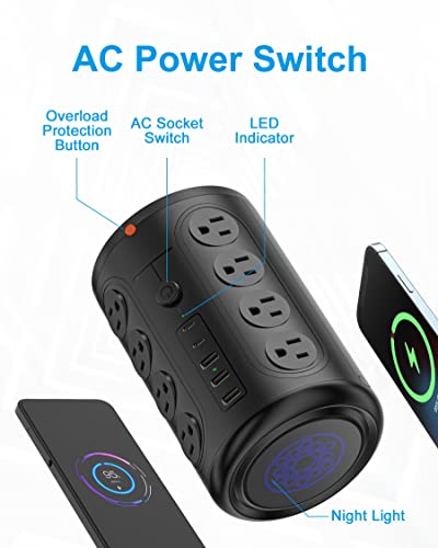Power Strip Tower With Usb C Ports, 1875W 1500J Surge Protector With 16 Outlets 5 Usb Ports (2 Usb C), 6 Ft Extension Cord, Charging Station For Home Office Desk, Dorm Room Essentials #TOP6