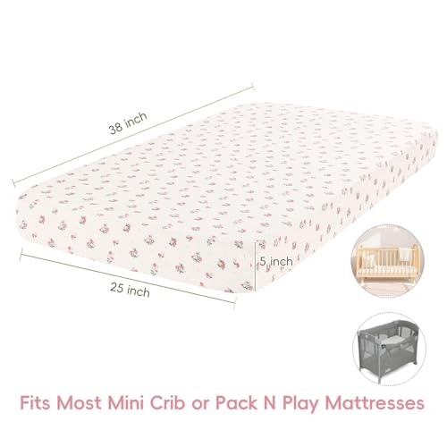Image of david's kids Muslin Mini Crib Sheets, 2 Pack Cotton Pack N Play Sheets for Girls, Soft Breathable Baby Sheets Fit Pack N Play, Playard and Mini Crib Mattresses, Rabbit