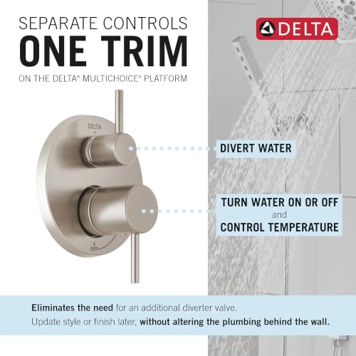 Image of Delta Modern Round Shower System Faucet Set, Brushed Nickel 6-inch Shower Head and Handle Set, Valve Trim Kit, SpotShield Stainless T342704-SP (Valve Not Included)