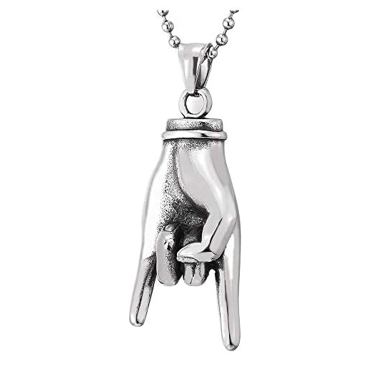 COOLSTEELANDBEYOND Punk Rock y Roll, Mano Collar con Colgante de Hombre Mujer, Acero, Bola Cadena 75CM
