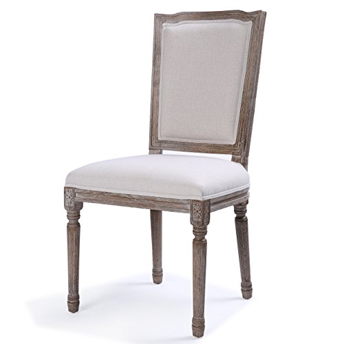 Belleze Modern Elegant Formal Dining Chairs, Traditional Farmhouse King Louis Style Living Room Or Dinner Seating, Upholstered Linen And Wood [Set Of 2] - Noah (Beige) #TOP2