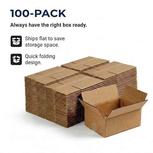 Image of BOX USA Small Shipping Boxes 9 inchL x 6 inchW x 3 inchH (100-Pack) - Small Corrugated Cardboard Packaging Boxes for Shipping, Packing, Moving, and Storage at Home, Office, or Business