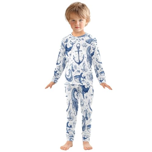 Pajama Sets Long Sleeve Cartoon Marine Pattern Soft Comfy Sleepwear 2 Piece PJS 3-8T2