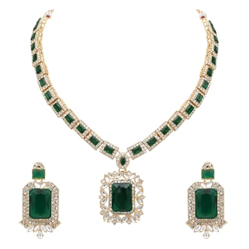Image of I Jewels Gold Plated Stylish Design Crystal Diamond Necklace & Earrings Jewellery Set for Women