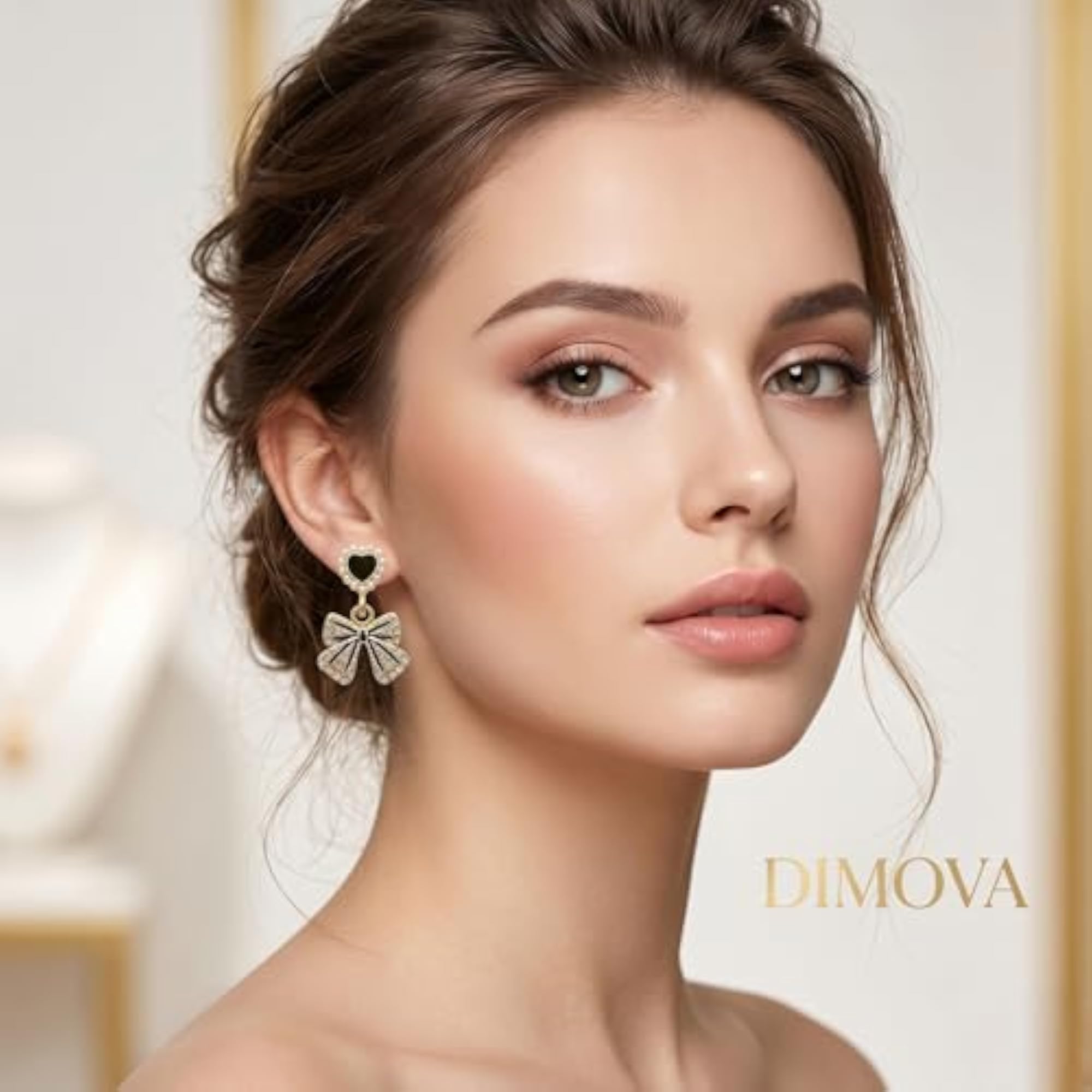 Stylish Black Heart Bow Drop Earrings