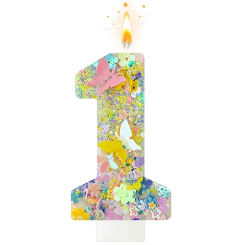 Minyu Birthday Number Candles, Sequined Number Romantic Candles for Cake Decorations and Cupcake Decorations, Suitable for Girls, Ladies, Anniversary Parties and Celebrations. (Number 1, F)