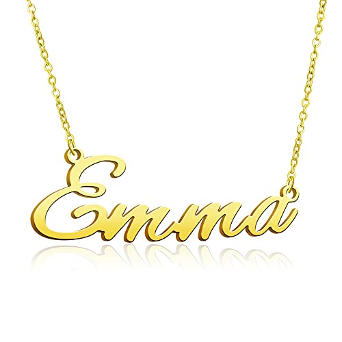 BUREI Women Personalized Name Necklace 14K Gold Pendant Necklace Best Friend Jewelry Gift for Her Emma