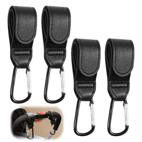 4 ganchos universales para cochecito de bebé para colgar bolsas y compras, práctico clip de mosquetón perfecto para Uppababy, Babyzen Yoyo, Britax, Bugaboo, Bob, Buggy, carrito de la compra (negro)